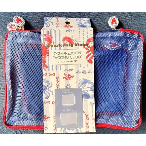 WONDERING MOON  2-Pc Packing Cube Set LOBSTER TRAVELER Gift Fits In Suitcase - Picture 2 of 4